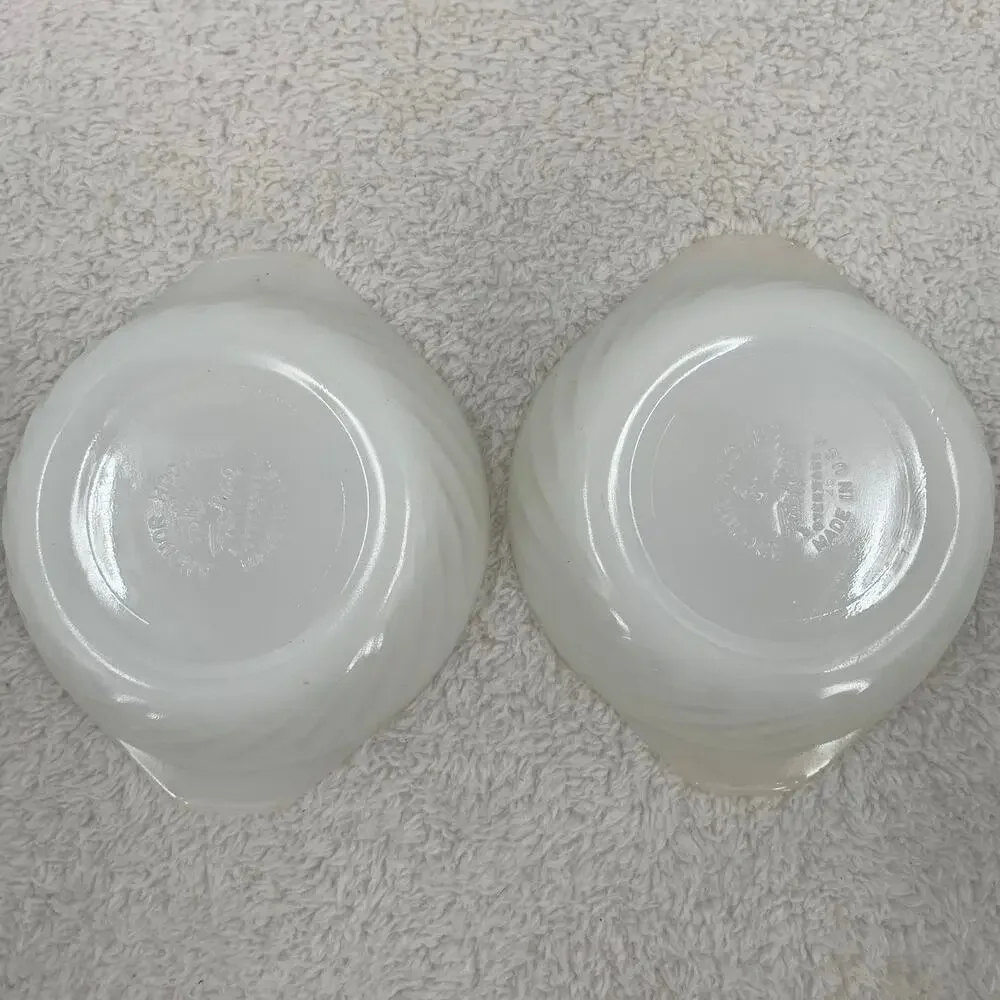 Anchor Hocking Fire King Ovenware 2pk Milk Glass Small Bowls Swirl Made in USA